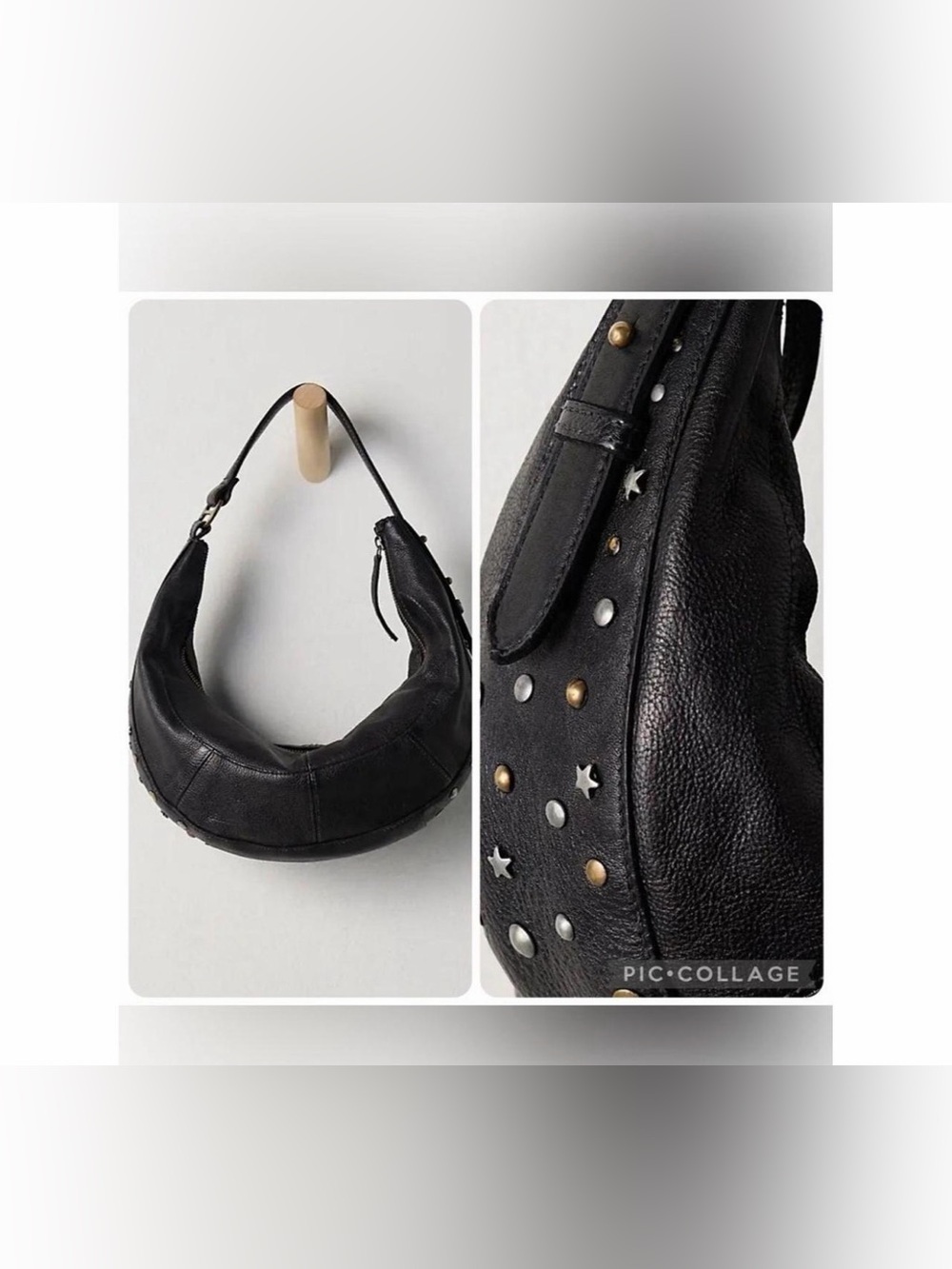NWT new free people stellar leather shoulder bag black star studs silver gold